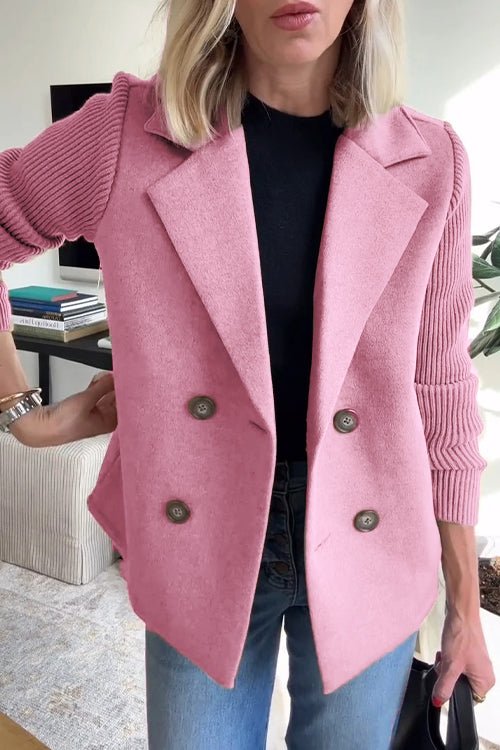 Knitted-Sleeve Wool Coat