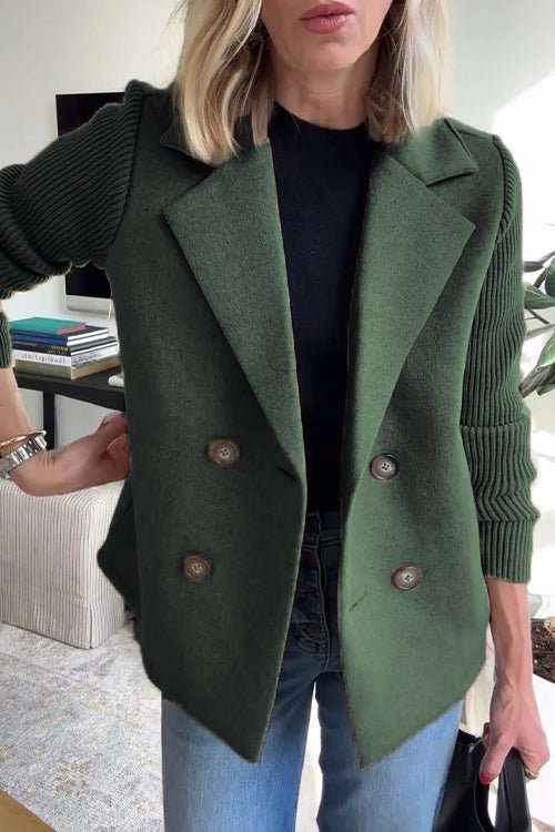 Knitted-Sleeve Wool Coat