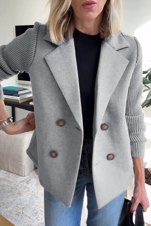 Knitted-Sleeve Wool Coat