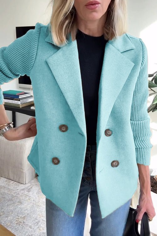 Knitted-Sleeve Wool Coat