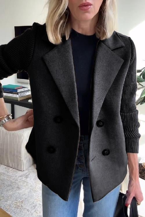 Knitted-Sleeve Wool Coat
