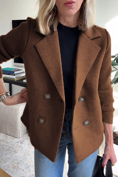 Knitted-Sleeve Wool Coat