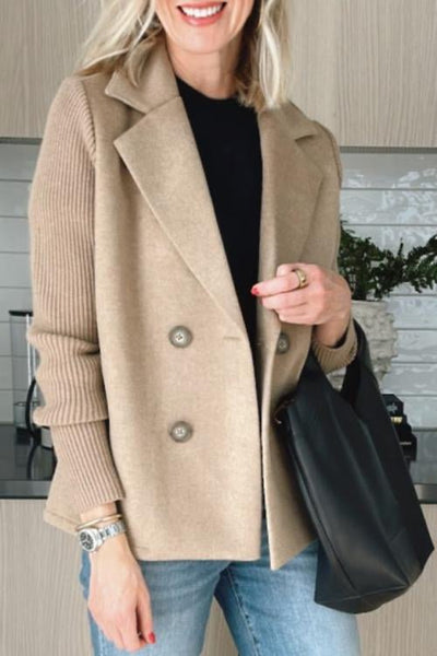 Knitted-Sleeve Wool Coat